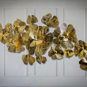 Golden Metal Floral Wall Art – Luxury Décor for Living Room