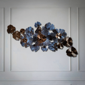 “Black, Blue & Light Golden Floral Metal Wall Art – A Beautiful Blend of Style & Elegance”