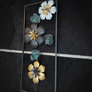 Blue & Light Golden Floral Metal Wall Art – Premium Home Décor