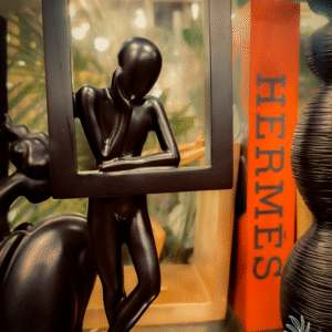 Modern Thinking Man in Frame Sculpture – Black Abstract Art Figurine for Home & Office Decor