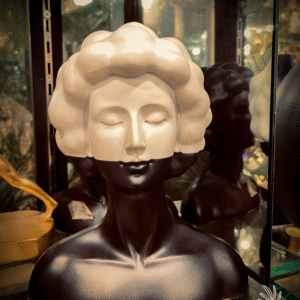 Modern Half-Face Lady Bust Sculpture – Black & White Artistic Decor Piece for Home & Office