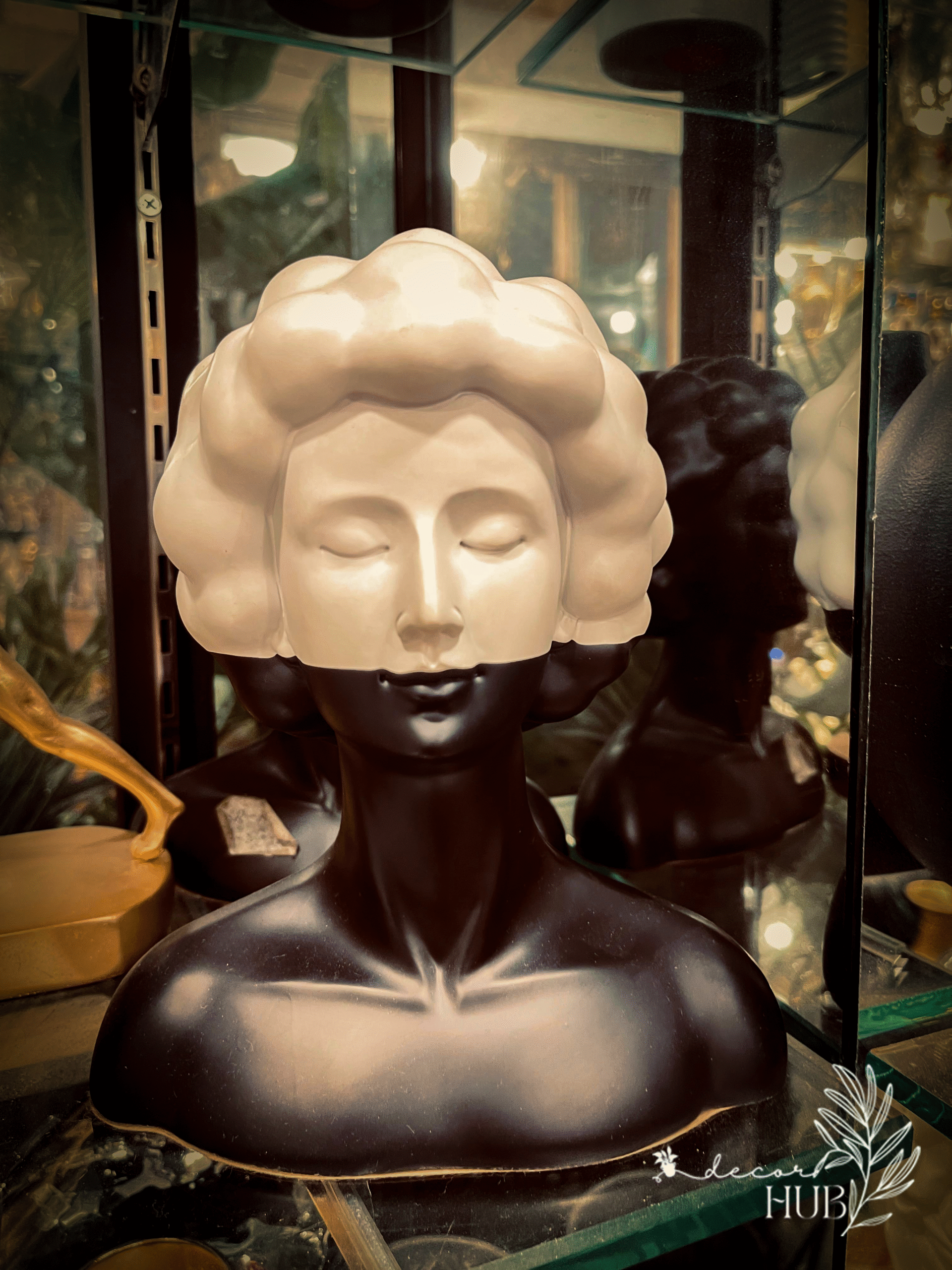 Modern Half-Face Lady Bust Sculpture – Black & White Artistic Decor Piece for Home & Office